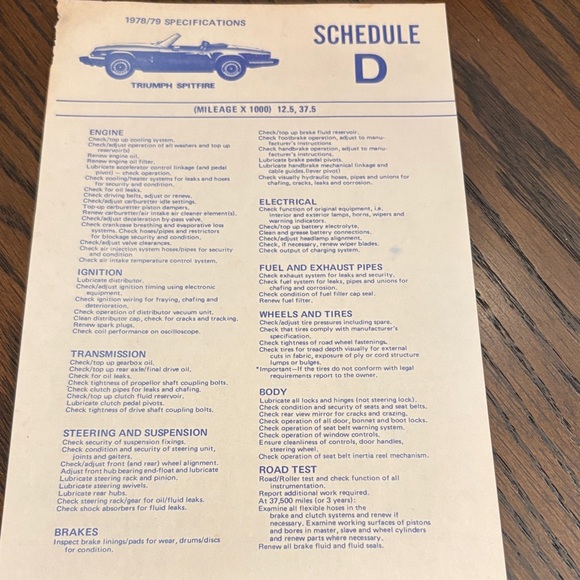 Triumph Spitfire Specification Sheets - Picture 8 of 11